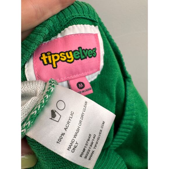 Tipsy Elves Lookin Like A Snack Green Ugly Christmas Sweater Sequin M Medium - Picture 5 of 5